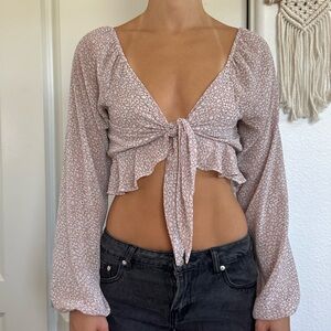 Princess Polly Pink Floral Tie-Front Blouse